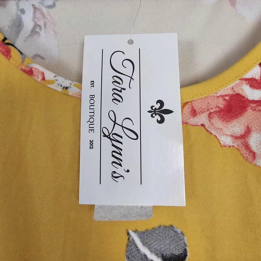 NWT Reborn J Floral Midi Dress 2XL Yellow Stretchy Long Sleeve Boho Style - Picture 3 of 4